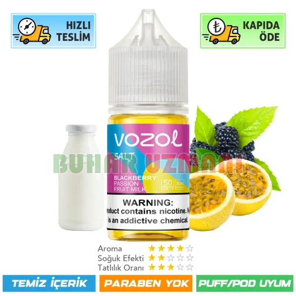 Vozol Blackberry Passion Fruit Milk Salt Likit 30ml