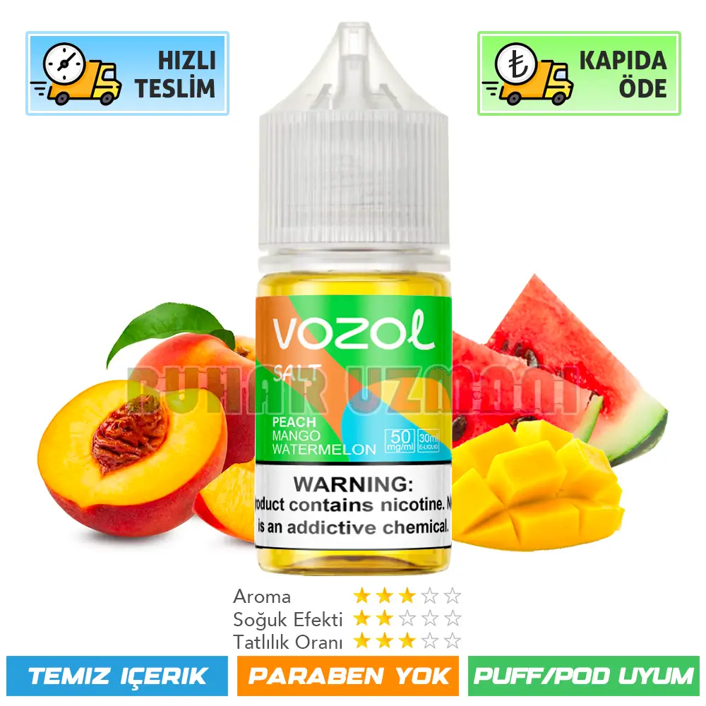 Vozol Peach Mango Watermelon Salt Likit 30ml